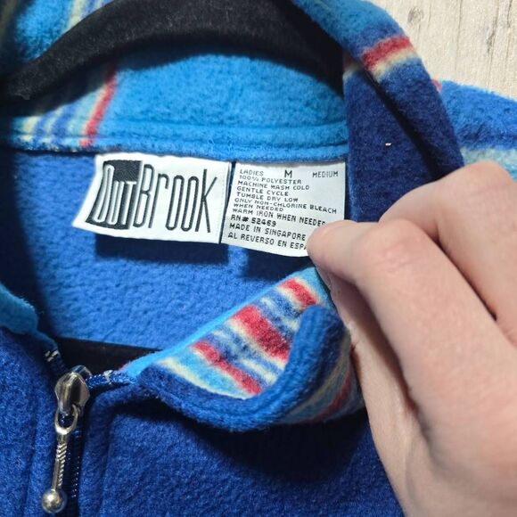 Outbrook Vintage 90s Blue Fleece Saddle Blanket Stripe Shacket Jacket - Picture 4 of 4